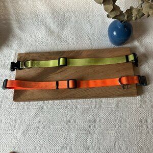 Lot of 2, Nylong Dog Collars, Orange Tuff and Green Unbranded, Adjustable